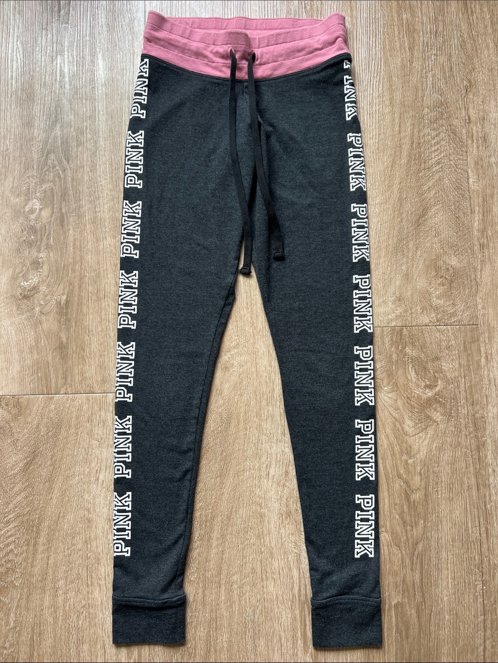 PINK Victoria's Secret Dark Gray Joggers with Pink Waistband Size Extra Small